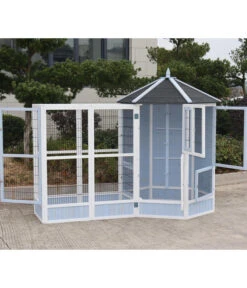 Dehner Vogelvoliere Santorini, Weiß/blau, Ca. Ø132/H180 Cm -Heimtier Verkauf 6640585 6941041 6941058 WE MO 003 MQVHSantoriniGehege 1