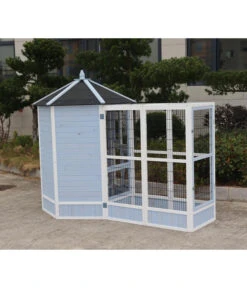 Dehner Vogelvoliere Santorini, Weiß/blau, Ca. Ø132/H180 Cm -Heimtier Verkauf 6640585 6941041 6941058 WE MO 004 MQVHSantoriniGehege 1