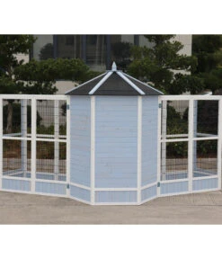 Dehner Vogelvoliere Santorini, Weiß/blau, Ca. Ø132/H180 Cm -Heimtier Verkauf 6640585 6941041 6941058 WE MO 008 MQVHSantoriniGehege 1