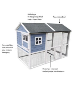 Dehner XXL Nagerheim Happy Home Funny, Hellblau, Ca. B170/H120/T99 Cm -Heimtier Verkauf 6896997 WE IG 003 DehnerMarkenqualitaetKaninchenstallFlocke