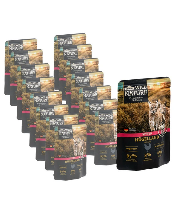 Dehner Wild Nature Nassfutter Für Katzen Hügelland Kitten, Huhn, 16 X 85 G 1 Dehner Wild Nature Nassfutter Für Katzen Hügelland Kitten, Huhn, 16 X 85 G