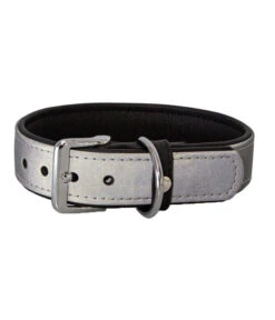 Das Lederband Hundehalsband Style Oslo Silber Reflektierend/Schwarz